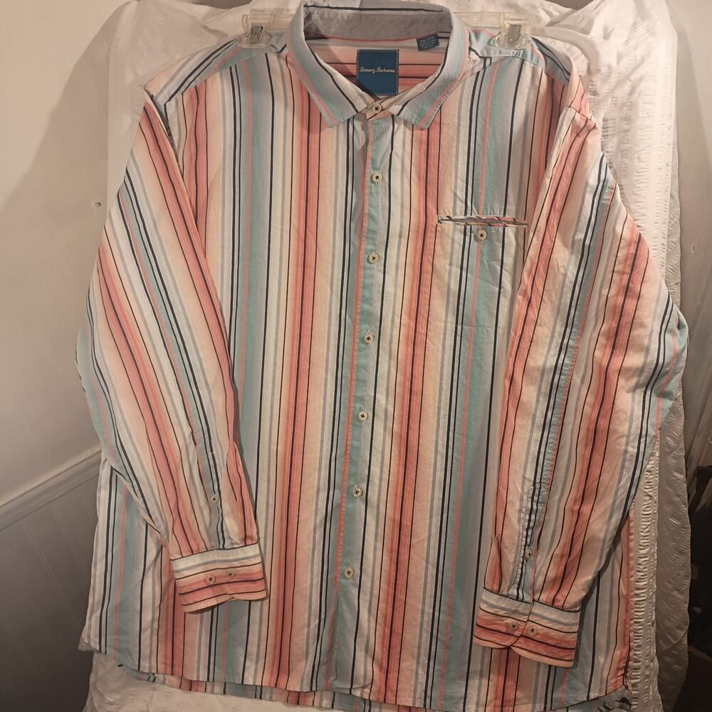 Tommy Bahama Coral Long Sleeve Mens Button Down With Blue Accent Stripped. 3xl
